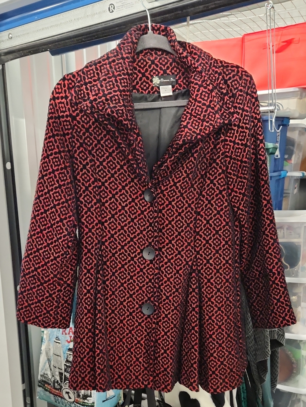 Small Red and Black Patterned Women's Blazer Jacket